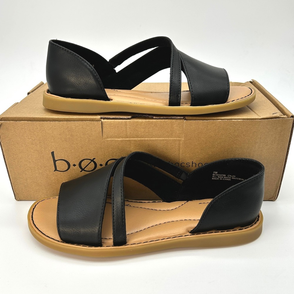 Womens Flat Sandals b.o.c. Born Concept Melly Size 7 Black Synthetic Leather NEW